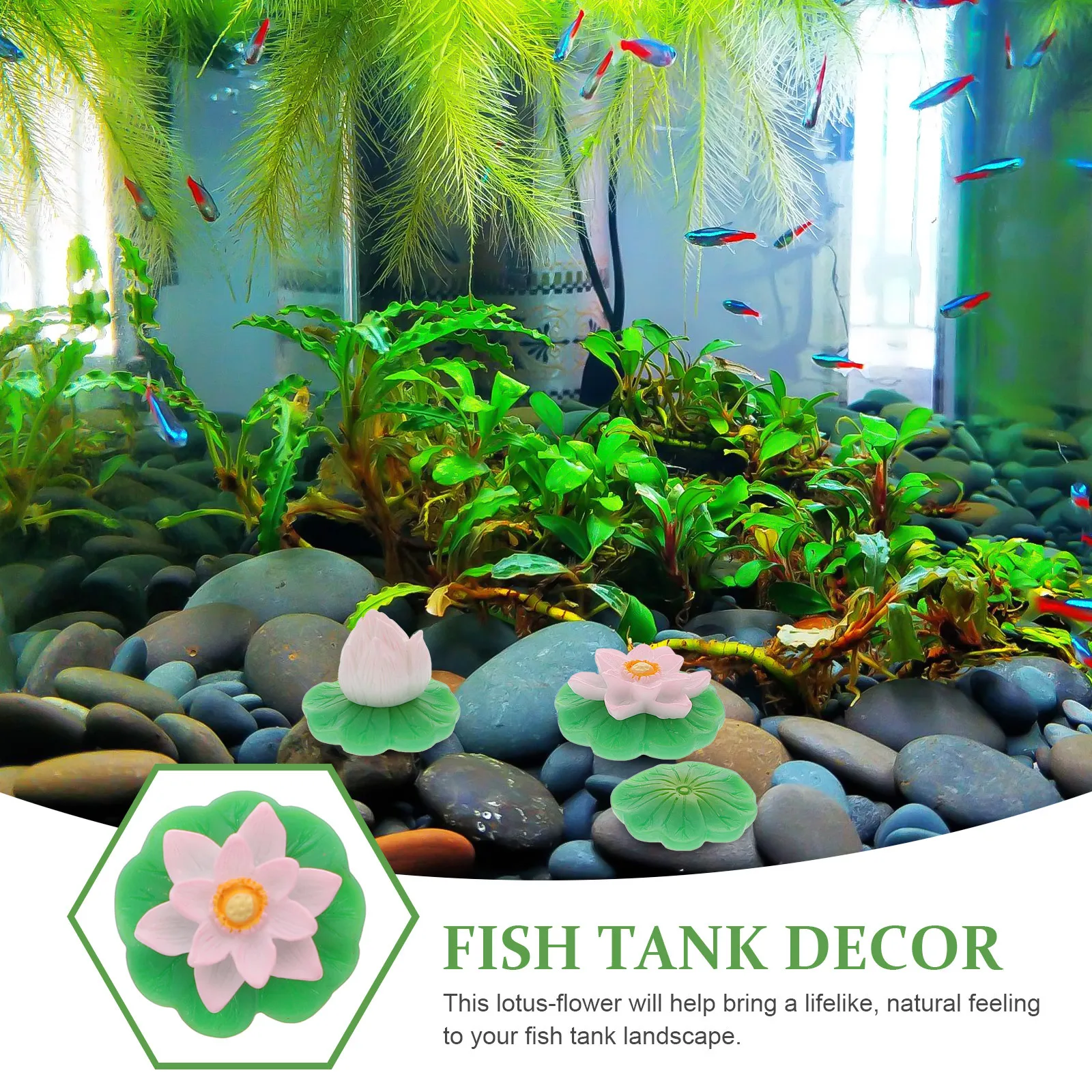 

1Set Realistic Resin Lotus-Flower Decors Fish Tank Lotus-Leaf Lifelike Micro Landscape Home Aquarium Plant Decor