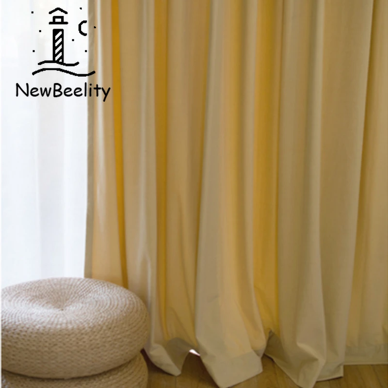 

Nordic Curtains for Living dining Room Bedroom Simple Light Color Velvet Solid Color Thickening Curtain French Window Custom