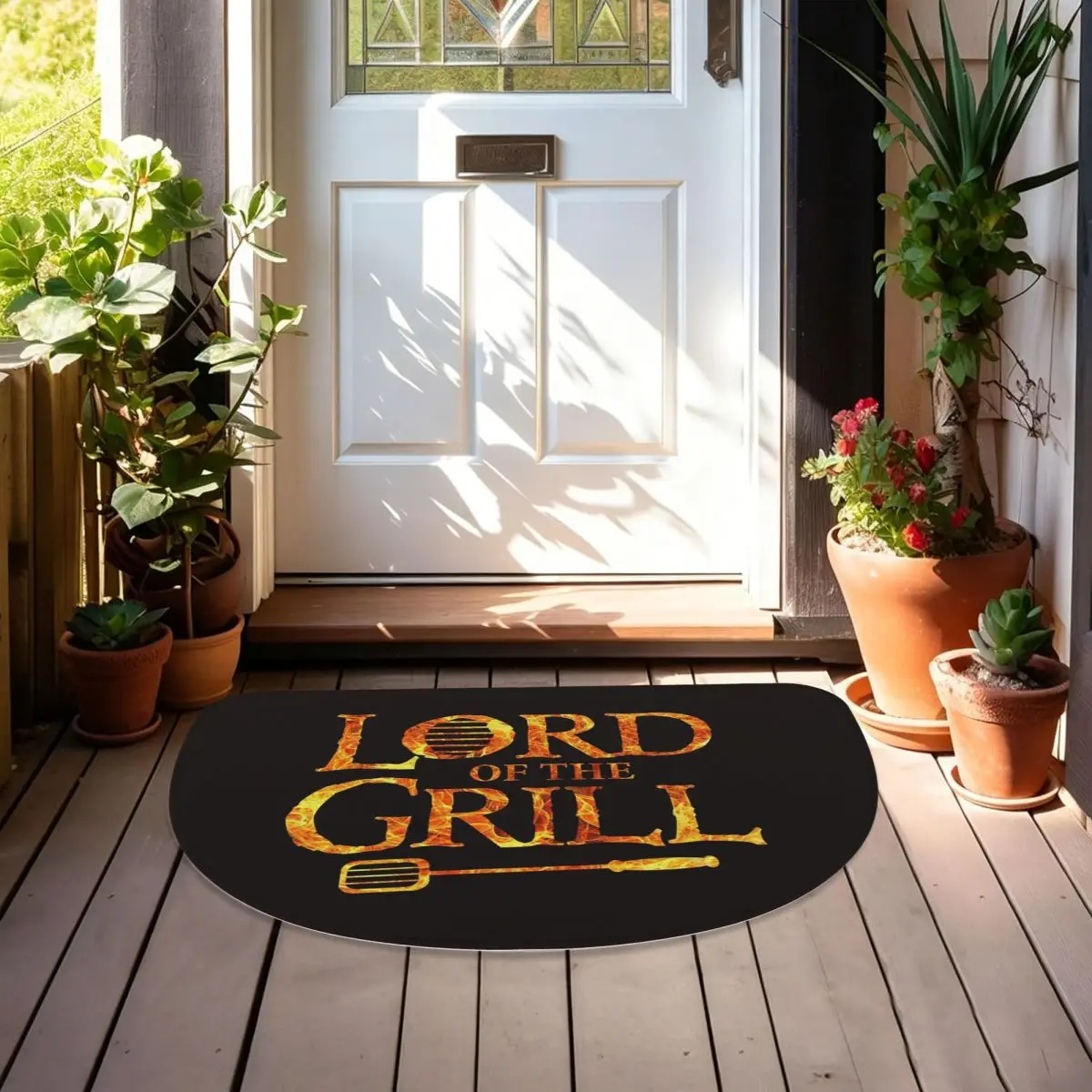 Lord Of The Grill, Barbecue Chef Soft Flannel Half Round Doormat Non Slip Bathroom Mat Absorbent Floor Carpet for Garage