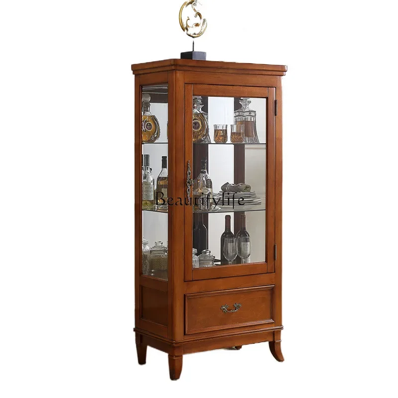 

FG26American solid wood wine cabinet living room wall storage simple glass display dining room corner cabinet