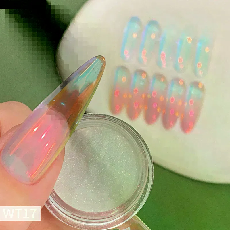 Plating Aurora Chrome Nail Powder Orange High-Gloss Moonlight Mirror Fine Glitter Pigment Aurora Pearl Rubbing Dust Chrome 1Jar