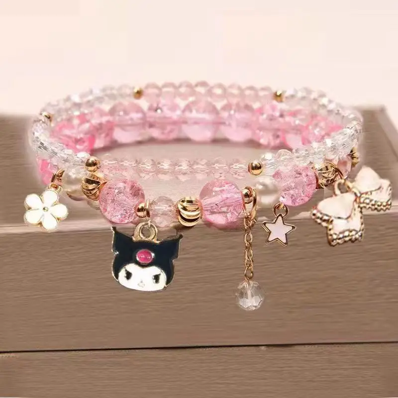 سوار Miniso Kuromi Sanrio Series مطرز بالكريستال اللطيف للأطفال، سوار أفضل صديق هدية العيد