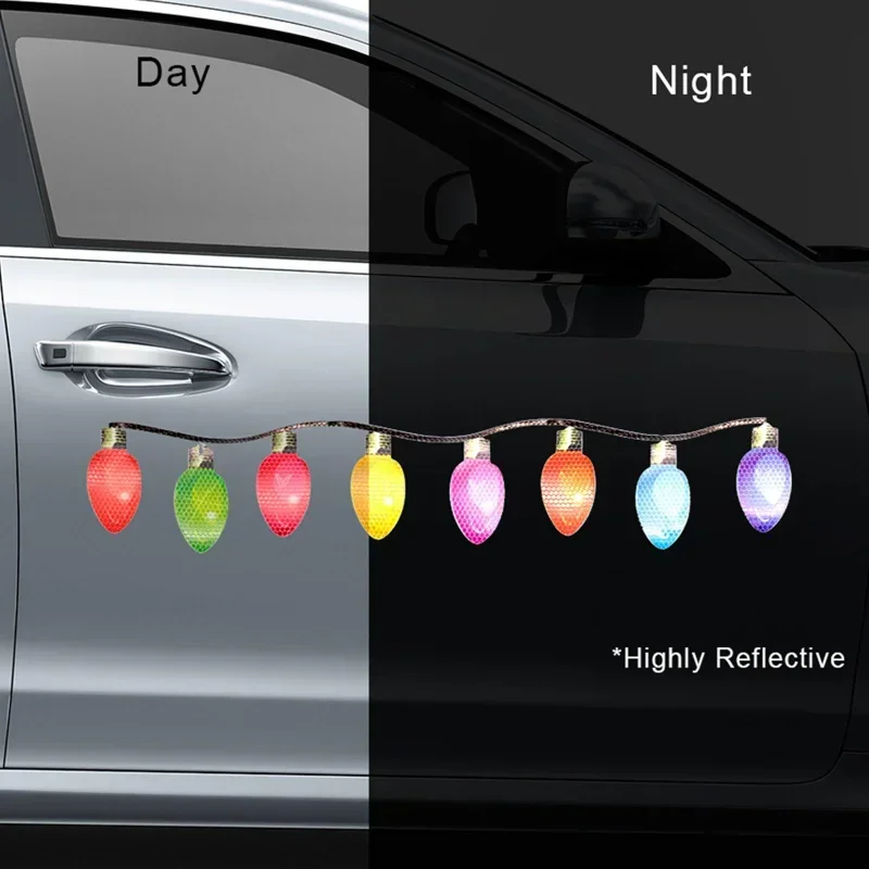 Christmas Car Magnetic Sticker Refrigerator Magnets Light Bulb Santa Claus Elk Snowman Reflective Decal Decoration Accessories