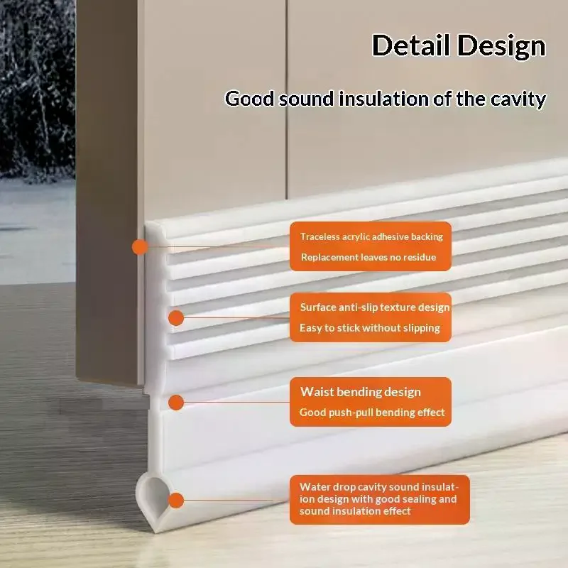 Door Bottom Seal Strip Self Adhesive Eco-friendly Sound Insulation Draft Stopper Dust Proof for Living Room Office