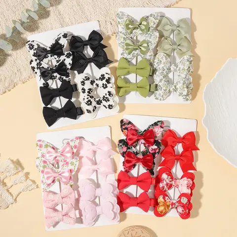 1 Set of Bow Printed Hair Clips Princess Girl Children and Teenagers Autumn and Winter Party Outfits Sweet Girl Hair Accessories