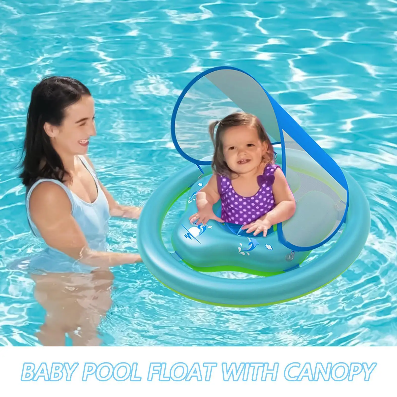 Baby Pool Float สระว่ายน้ําเด็กลอยน้ํา Canopy ของเล่นป้องกันแสงแดดปรับความปลอดภัยที่นั่ง Inflatable สําหรับเด็ก