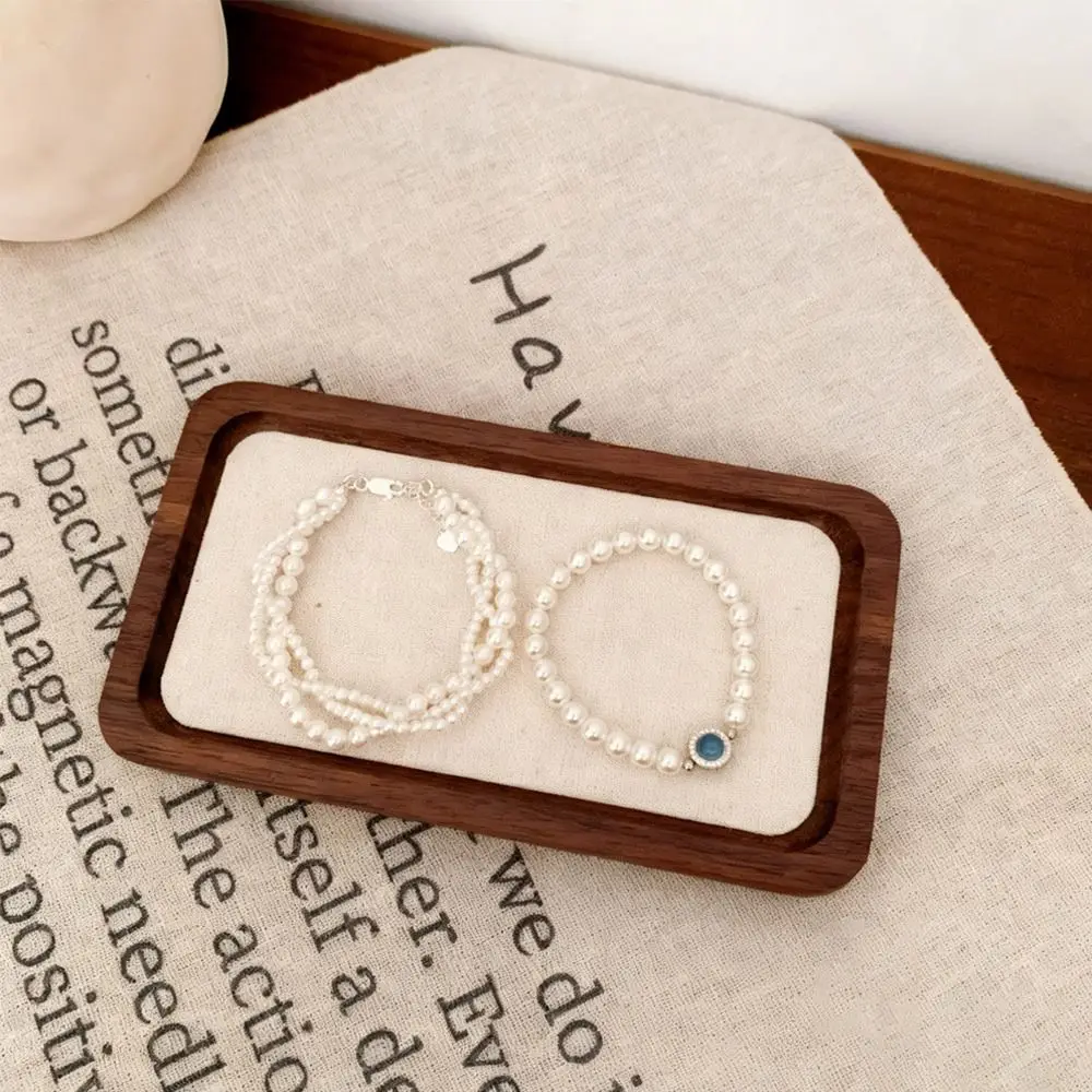 

Walnut Colored Wooden Jewelry Tray Retro Design Solid Wood Ring Display Tray Wooden Material Minimalist Style Solid Wood Tray