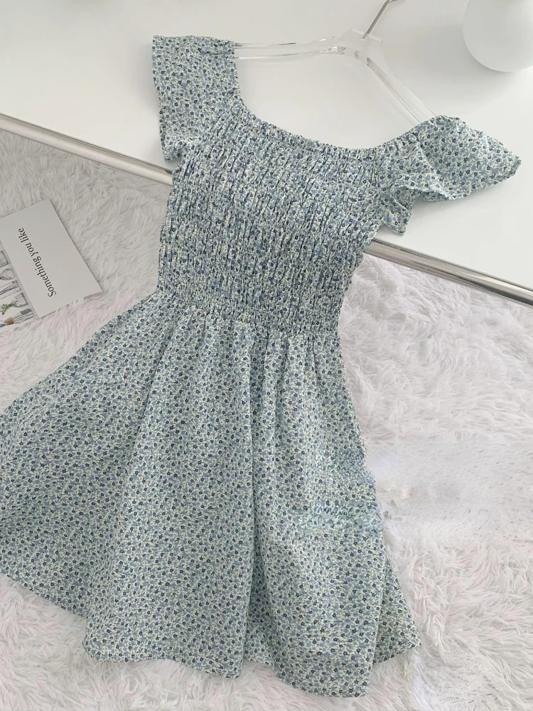 Abiti floreali Donna Prairie Chic Design Semplici Studenti Estate Mini Abiti Manica volante Pieghe dolci Tempo libero Stile coreano Ins