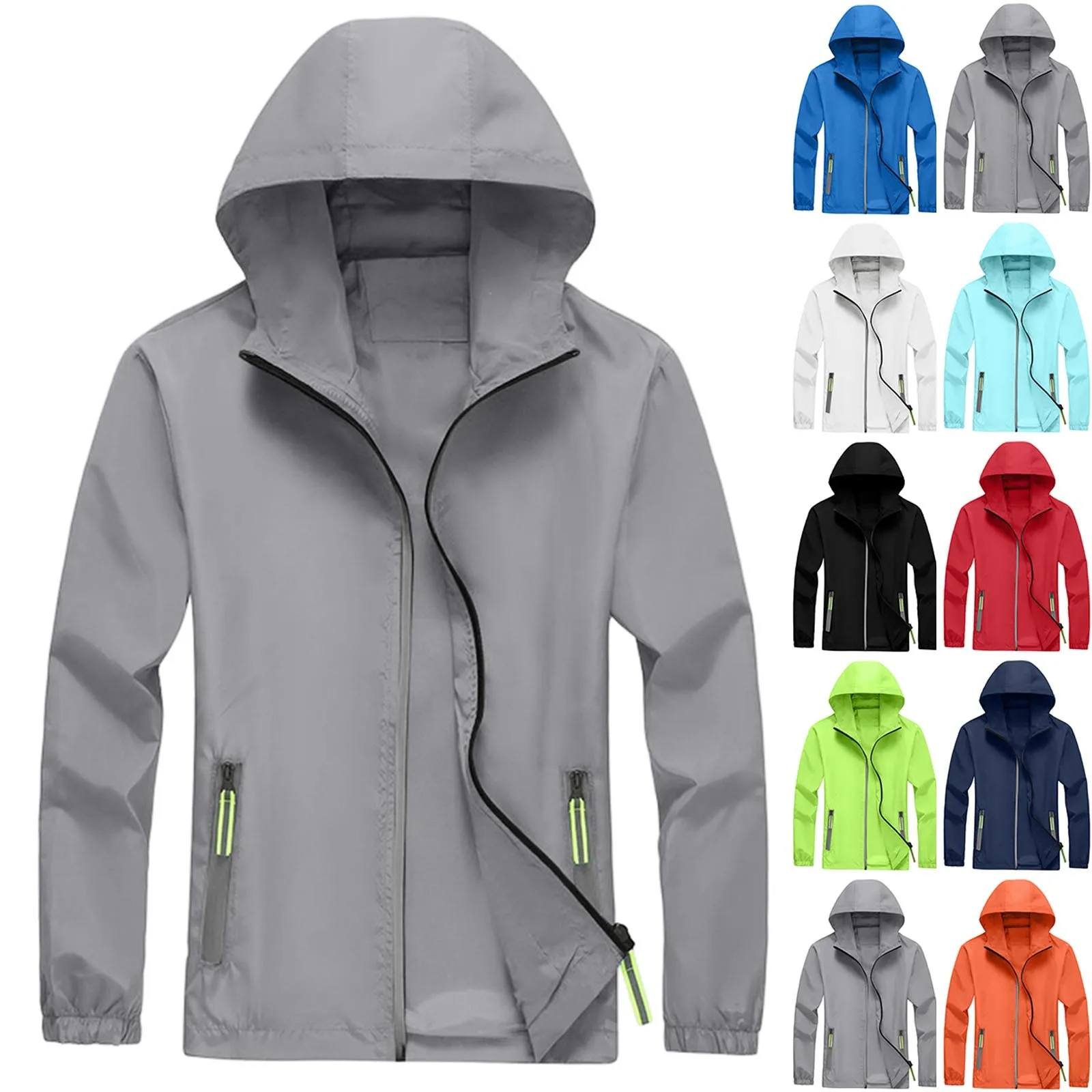 Men'S Winter Light and Solid Color Outdoor Loose Large-Sized Sun-Protective Clothing  Waterproof Windbreaker Jacket Fishing Camp