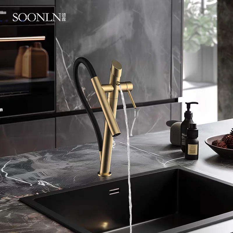 Brushed Gold 3-in-1 Kitchen Faucet Pull-Down Sprayer with 3 Water Outlets for Hot,Cold,and Purified Water Filtered Water Tap