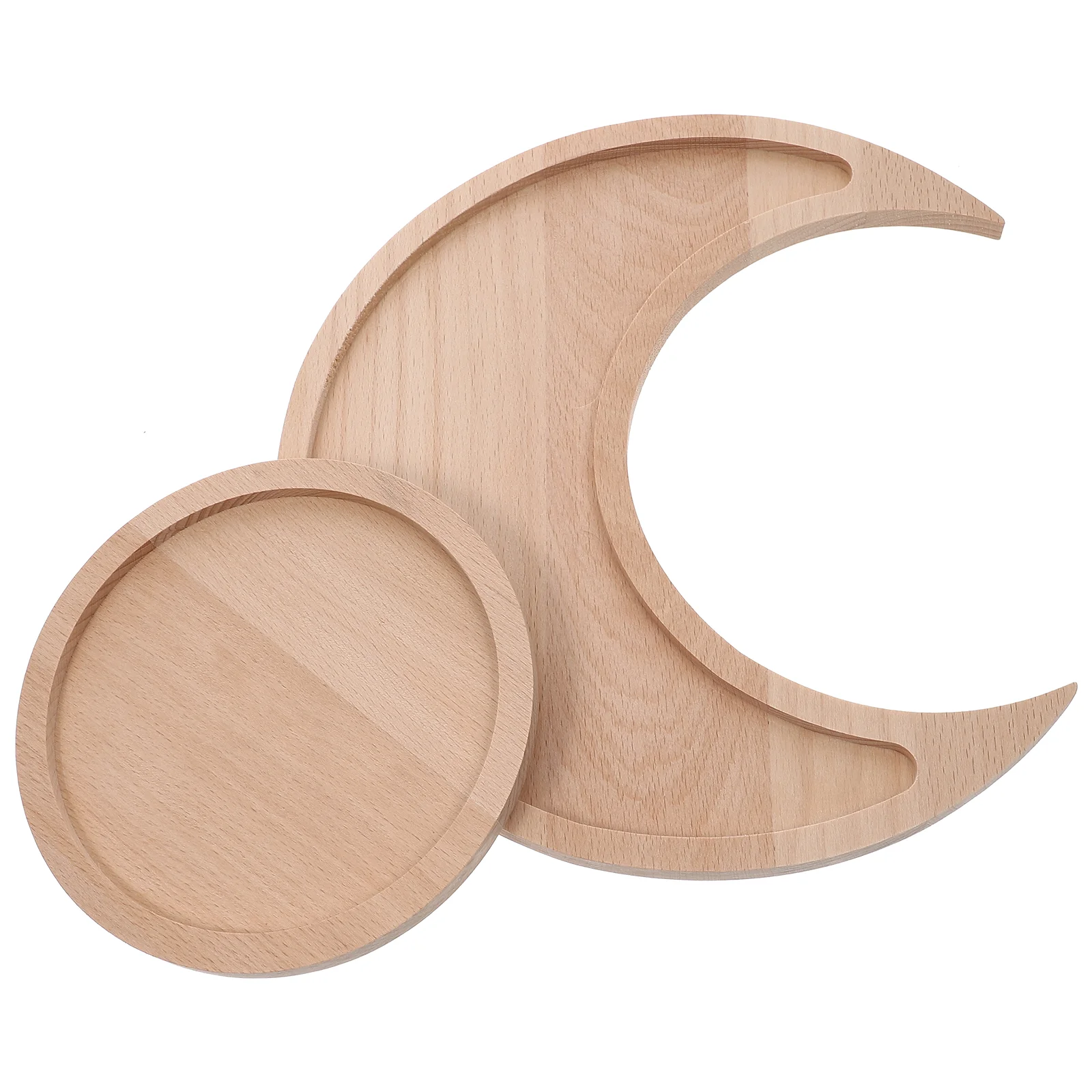 

2 Pcs Solid Wood Sun and Moon Tray Displaying Wooden Jewelry Plate Crystal Stand Decorate Board Home Circle