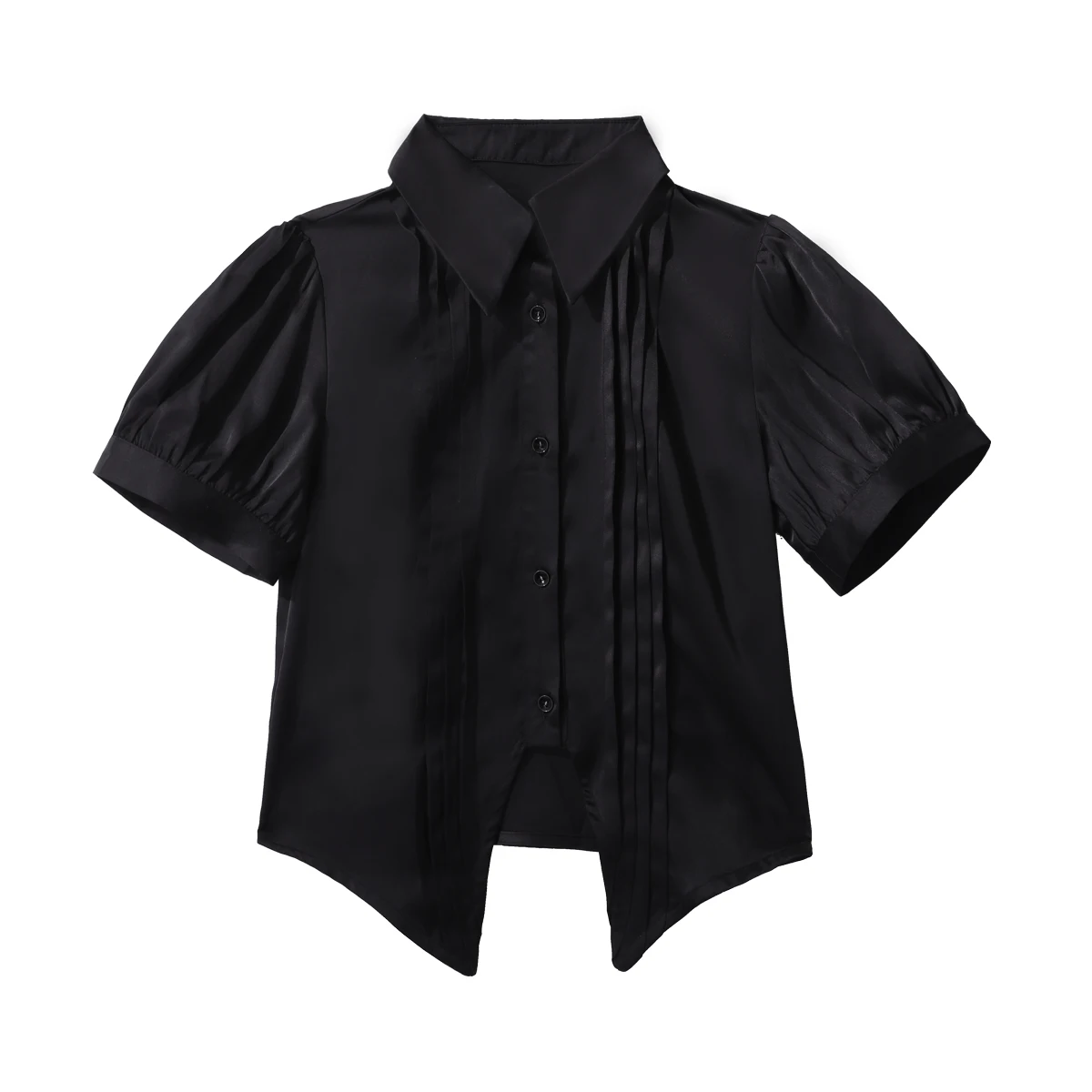 2025 Summer Lolita Turn-down Collar Short Sleeve Irregular Shirt New Ruffles Puff Sleeve Versatile Personalized Women's Top