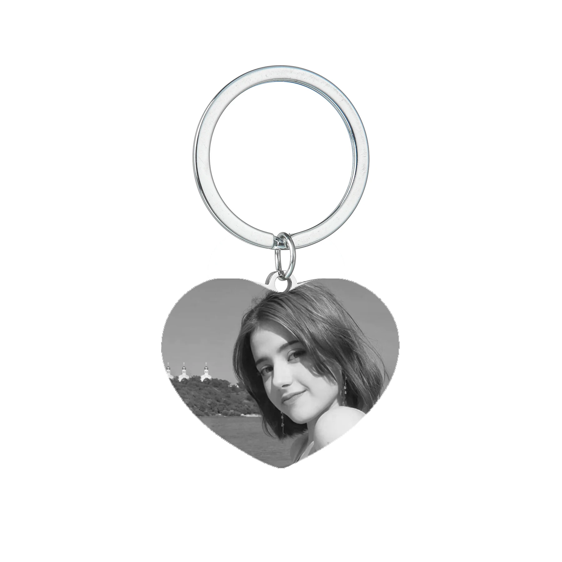 Engraved Name Keychain Customized Photo High-End Stainless Steel Jewelry Personalized Heart 키링 for Women Family Anniversary Gift