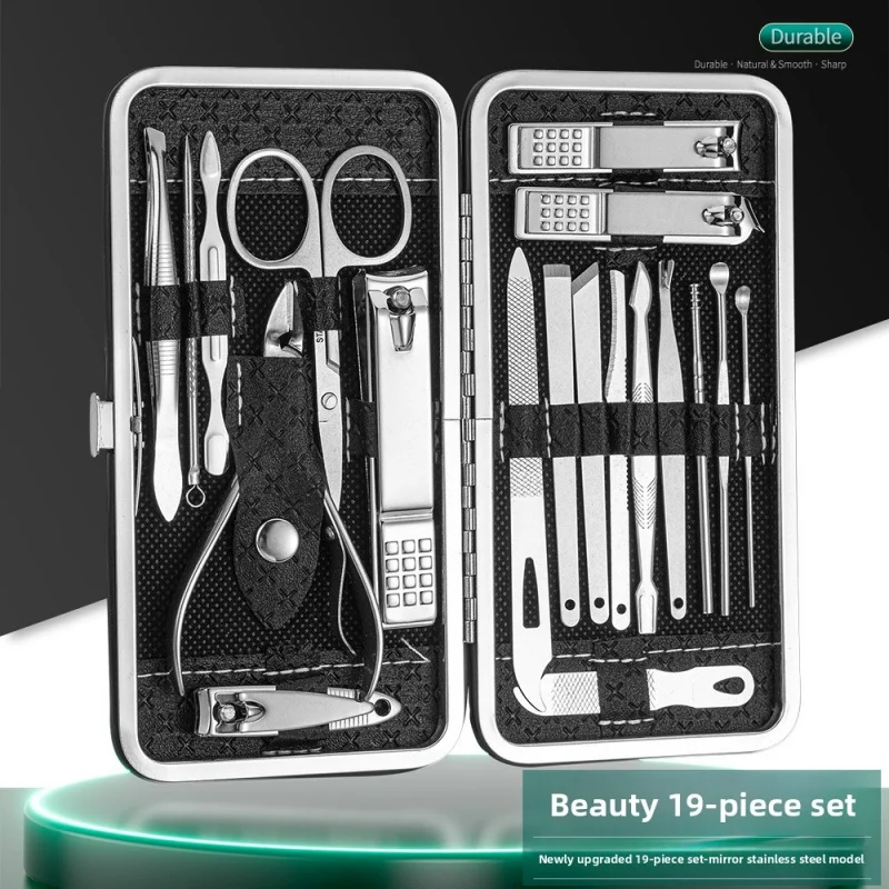 Professionelles 19-in-1 Nagelpflege-Set Edelstahl-Nagelknipser-Set mit Ohrlöffel Pediküre-Werkzeuge für Schönheitspflege