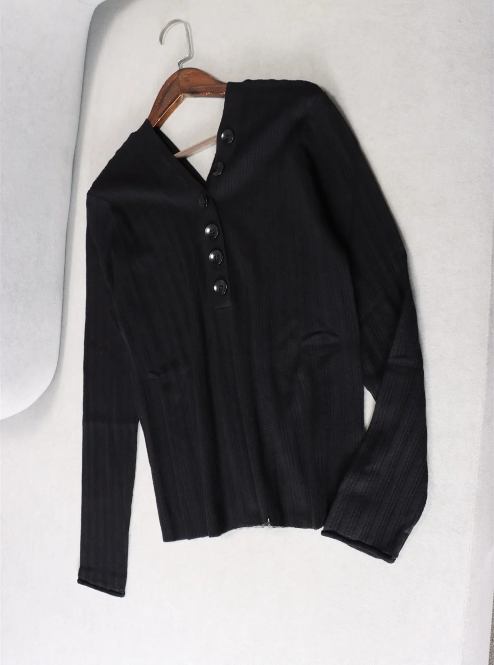 

Двубортный шерстяной вязаный свитер с ребристыми полосами, женский длинный вязаный топ, осенняя повседневная модная полосатая кофта