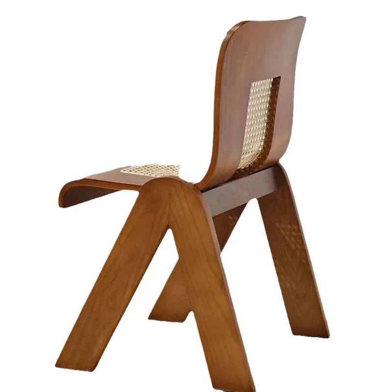

Wooden backrest office dining chair rattan medieval designer French light luxury retro design simple solid bedroom chair