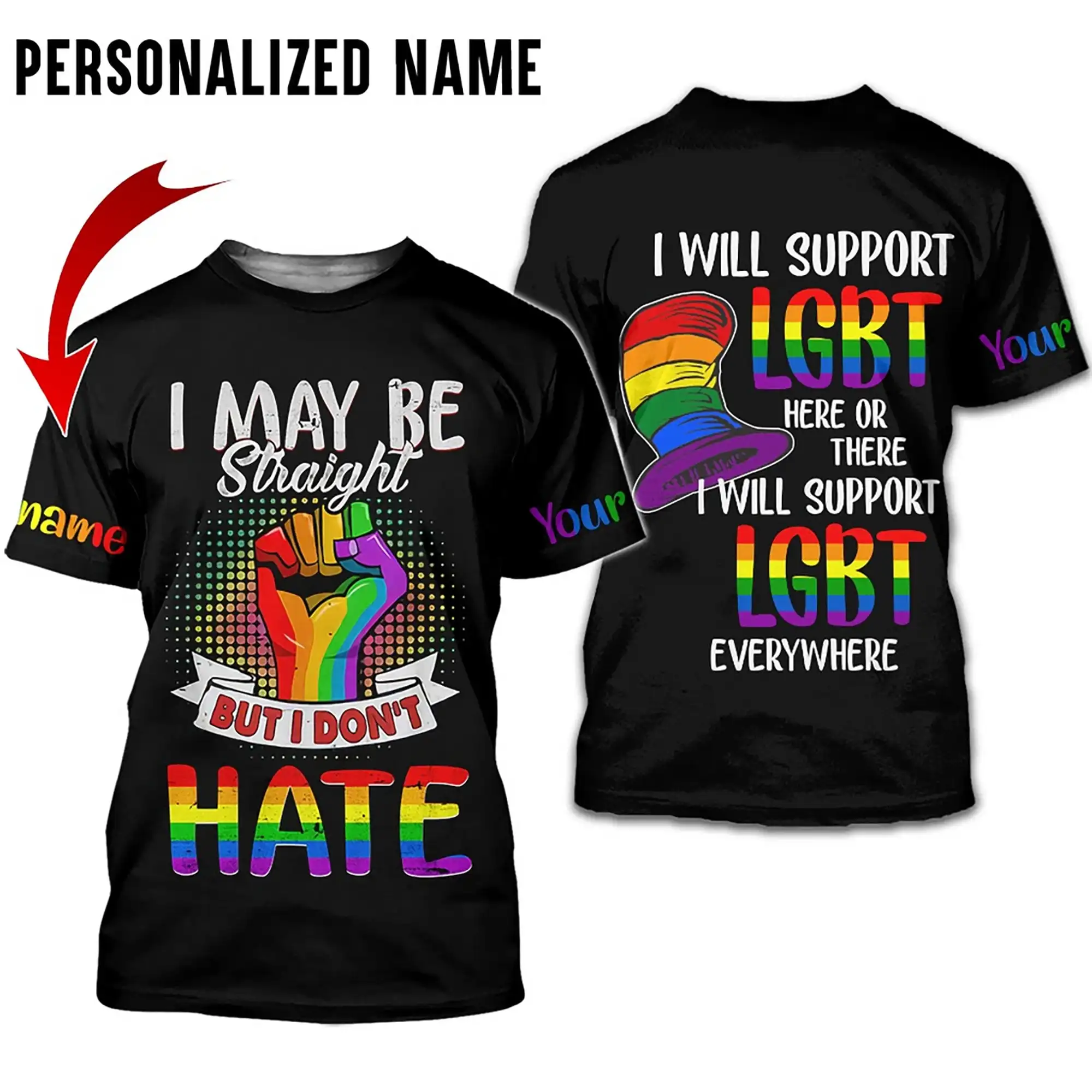 Personalized Your Name Rainbow Flag LGBT T-shirt Men 3d Print Fashion Short Sleeve Gothic Top Micro Elastic Sport Fitness Tee