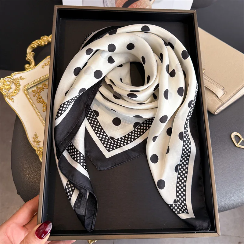 

Luxury Brand 2026 Dot Print Square Silk Scarf for Women Hijab Hair Bands 70cm Neckerchief Female Satin Shawl Ribbon Headband