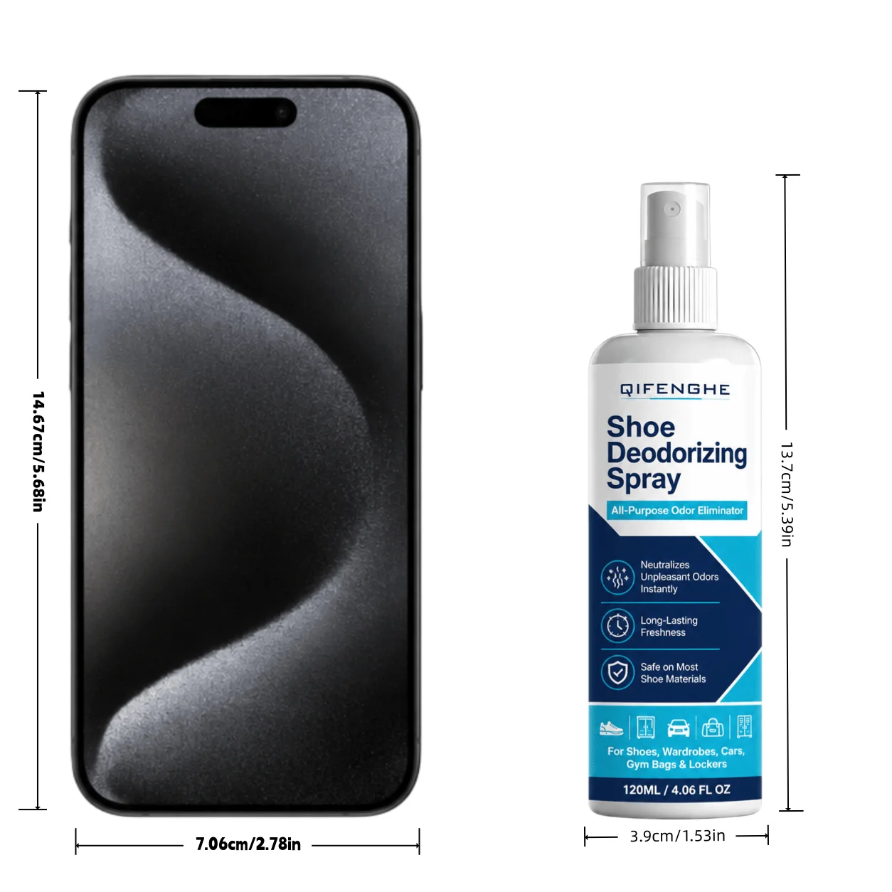Shoe Deodorizing Spray 120ml - All-Purpose Odor Eliminator for Rainy Canvas Shoes, Closets, Cars & Gym Bags