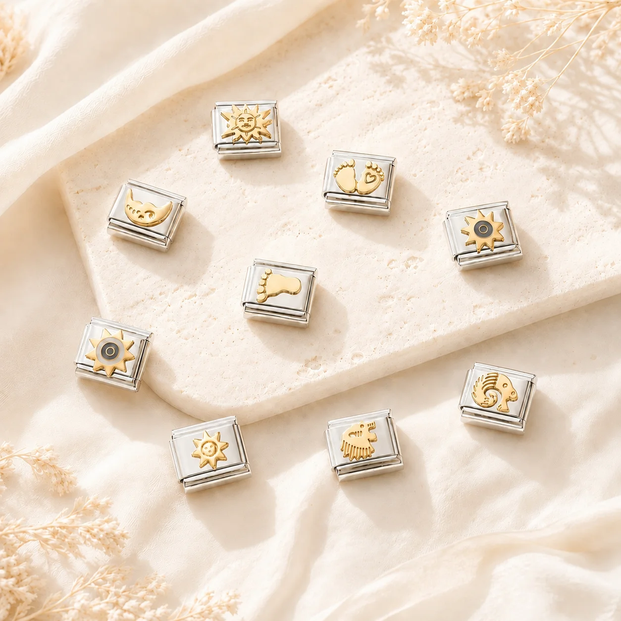 Trusta 2025 Cute Golden Sun Feet Charms Links Beads italian charm bracelet Fit 9mm Stainless Steel DIY Jewelry Wholesale N405