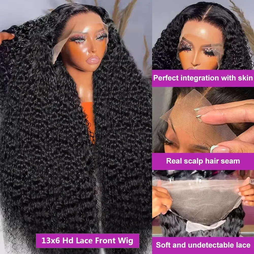 250% Density 40 Inch Deep Wave Lace Front Wigs Human Hair Natural Looking Curly Human Hair Wig Pre Plucked For Women Wear To Go