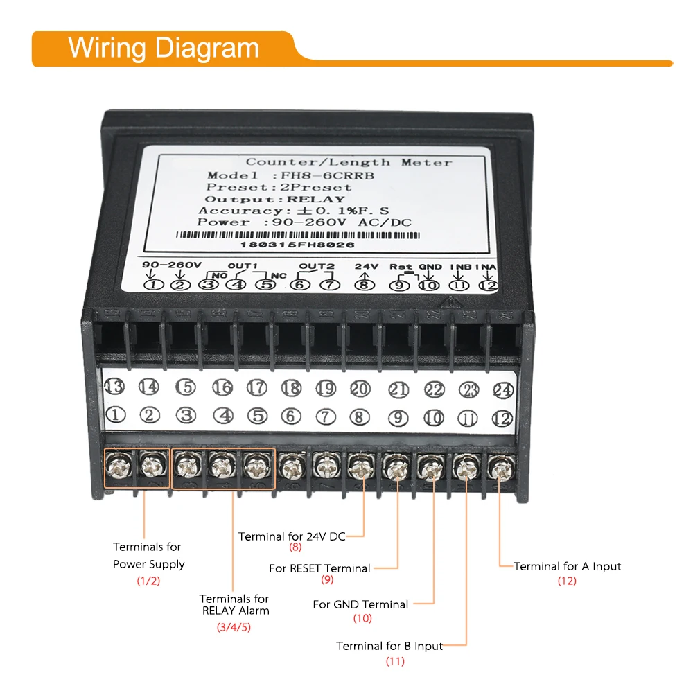 Display Digital Counter 90~265V AC/DC Length Meter 2 Relay Output Pulse Multifunctional Dual Lightemitting Diode PNP NPN Counter