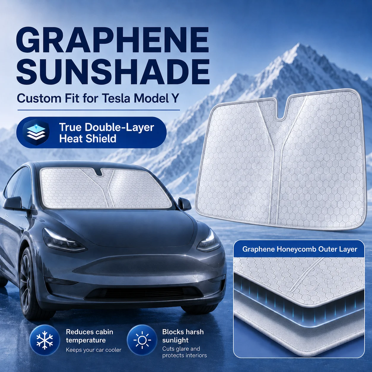 Graphene Windshield Sunshade For Tesla Model Y Custom Fit Car Sunshade Sun Protection Auto Accessories