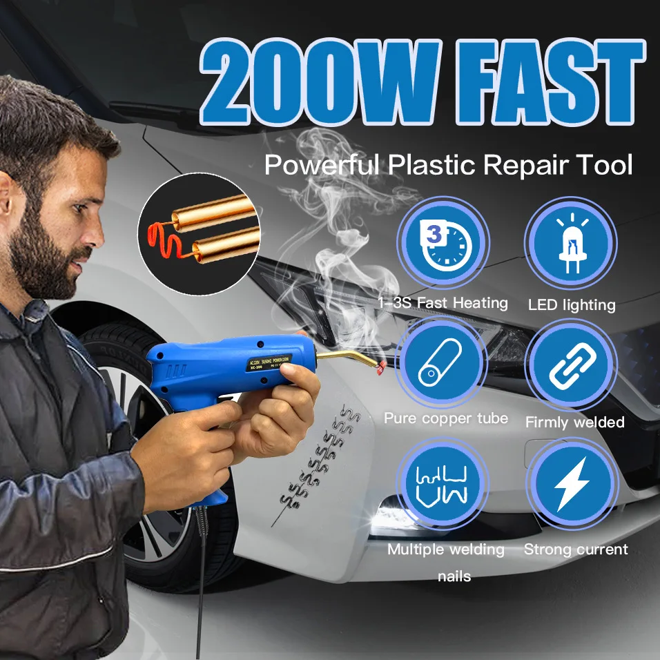 2in1 Plastic Welder Kit 200W Fast Heating Car Bumper Repair Hot Stapler Soldering Iron PVC Repairing Welding Machine