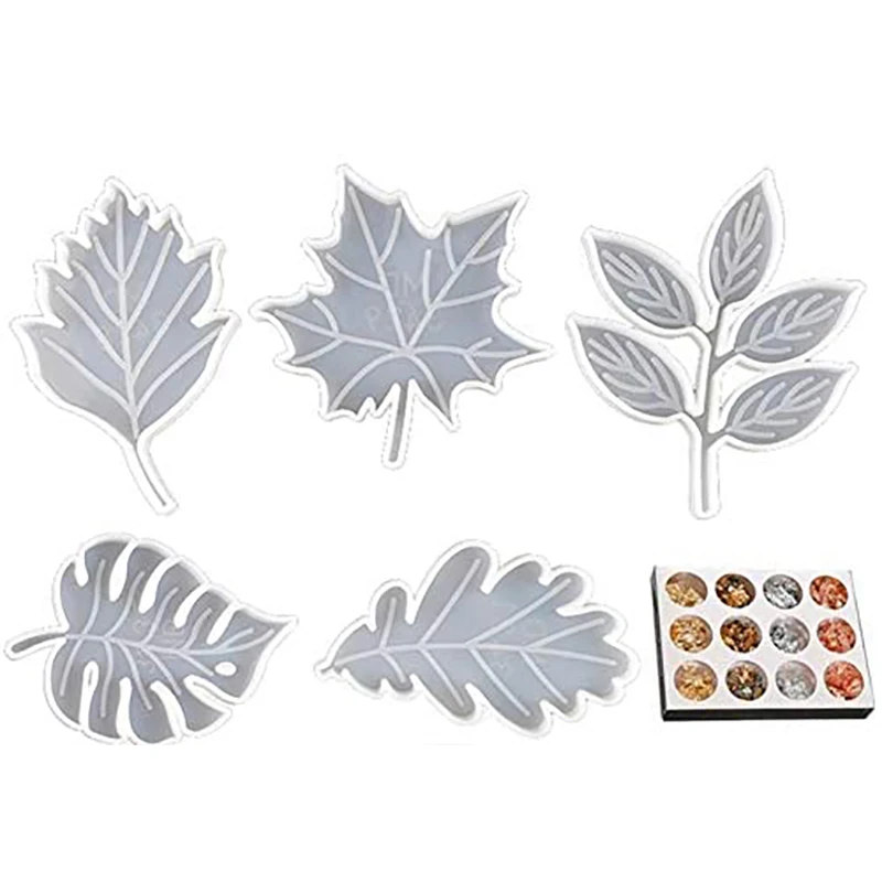 Palm Olive Leaf Shaped Cups Mats Silicone Casting Molds For DIY Craft Resin,Agate Silicone Coasters,Soap Dish,Home Decor