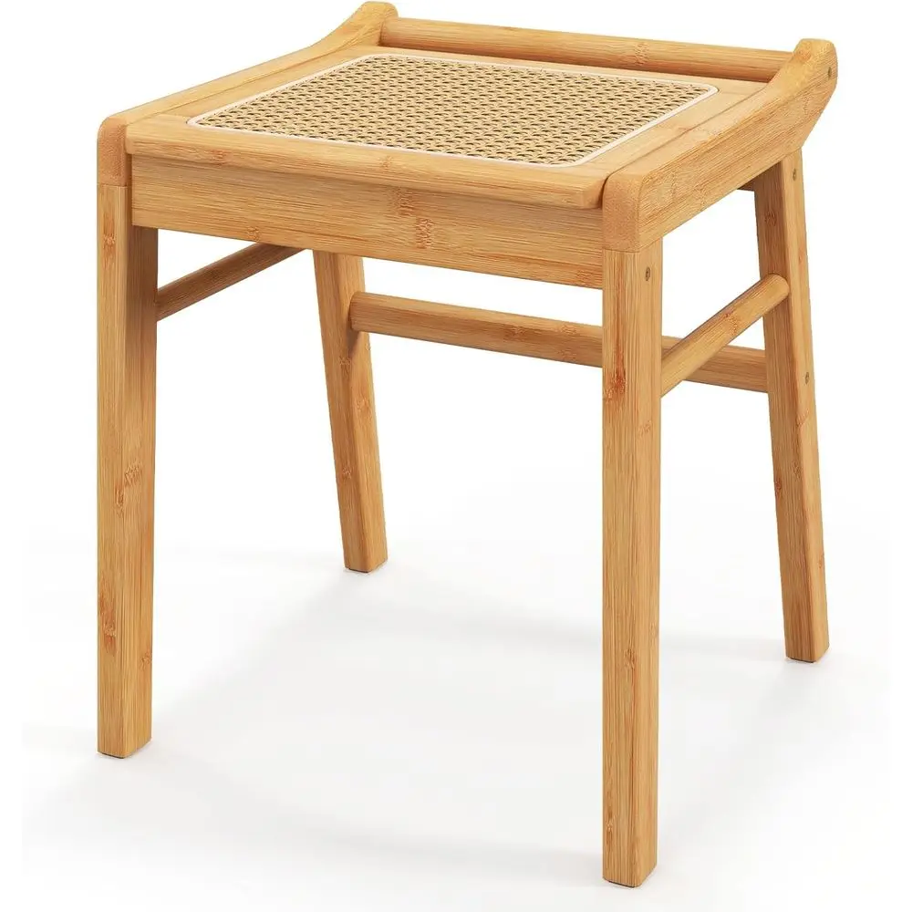 

GOLAME Bamboo Vanity Stool, Rattan Top Ottoman ootrest With Anti-slip oot Pads, Leisure Seat or Dring Room, Living Room, Bedroom