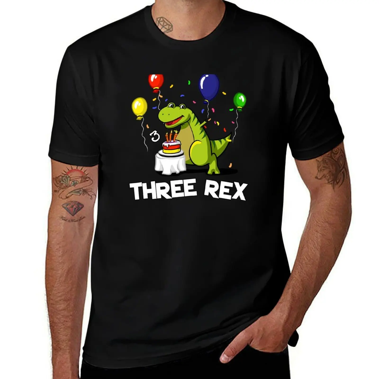 

Three Rex 3rd Birthday Party Cartoon T-Rex Dinosaur T-Shirt anime tshirt t shirts for man pack white T-Shirt