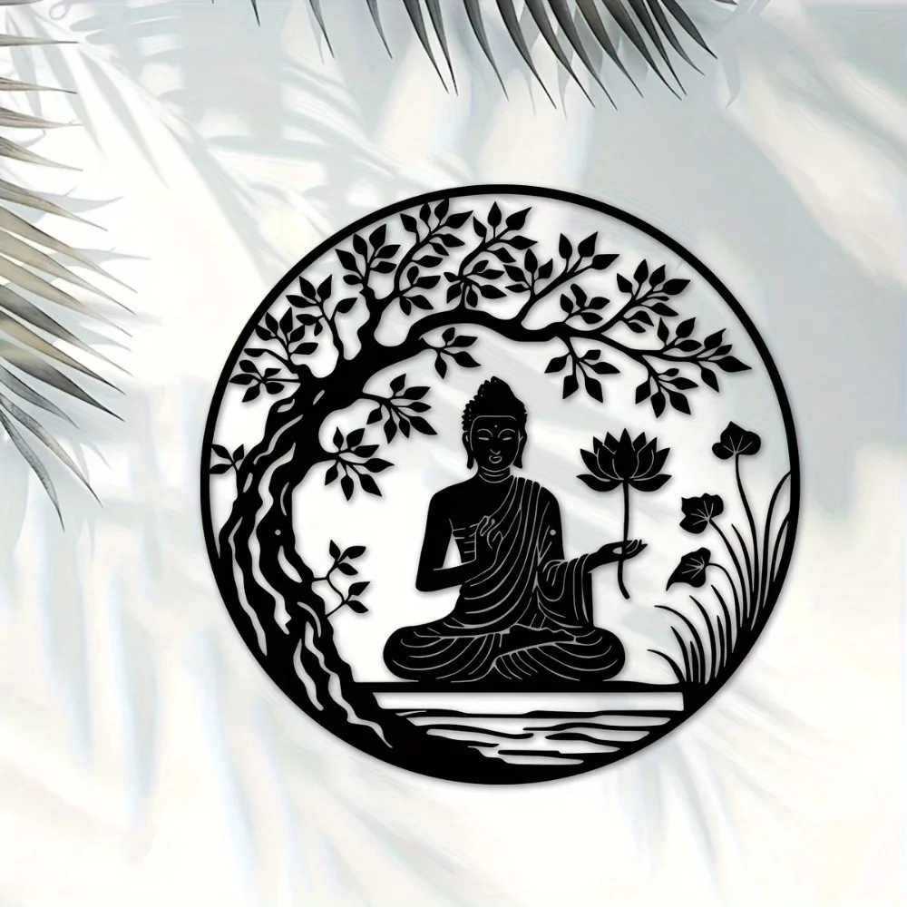 CIFBUY Bodhi Tree Buddha Metal Wall Art Sculpture Spiritual Home Decor Meditation Artwork Zen For Living Room Indoor Outdoor