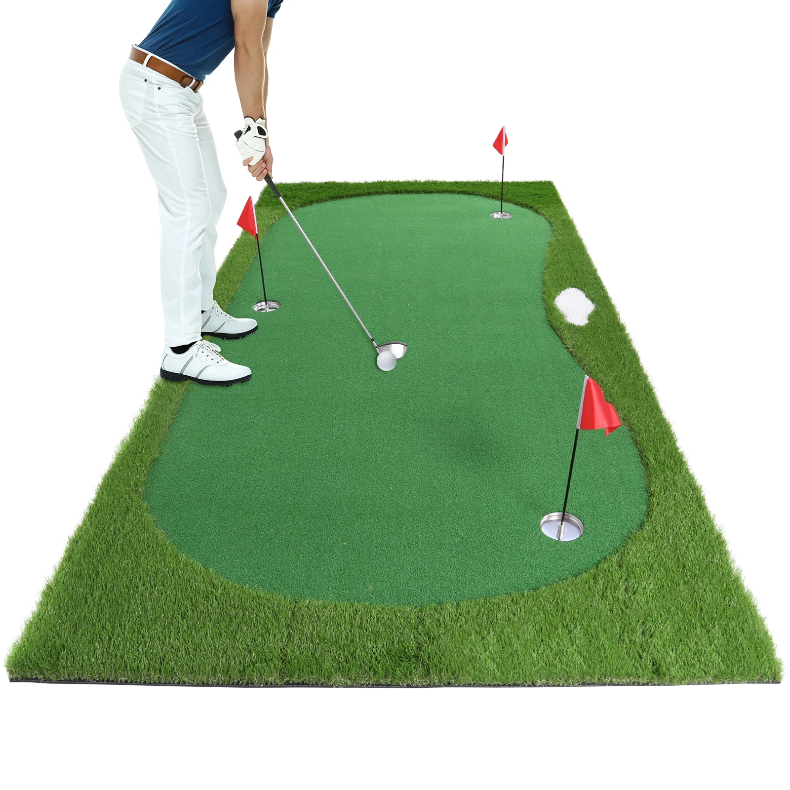 

Golf Putting Training Mat Golf Practice Hitting Green Mat with Movable Cup/Slope Pad 3mx1.5m for Putting Practice Indoor Outdoor