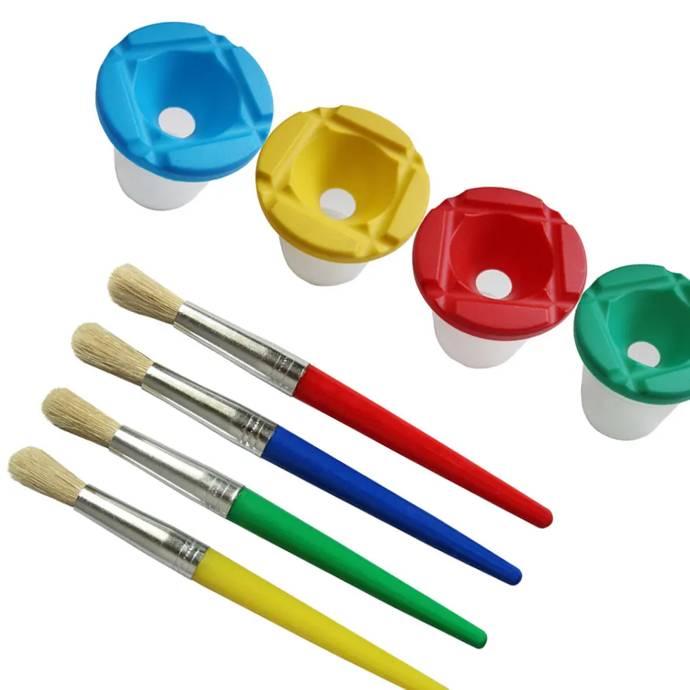 

Pigment Color Cups 4 Wash Brush Holders Anti-Spill Painting Tool Kids Diy Art Craft Kit Leakproof Transparent Cups Round