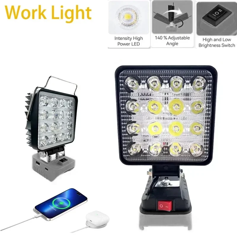 Work Light  for Dewalt 18V 20V Battery for Workshop Emergency with USB Type-C LED Cordless Floodlight LED Light Camping