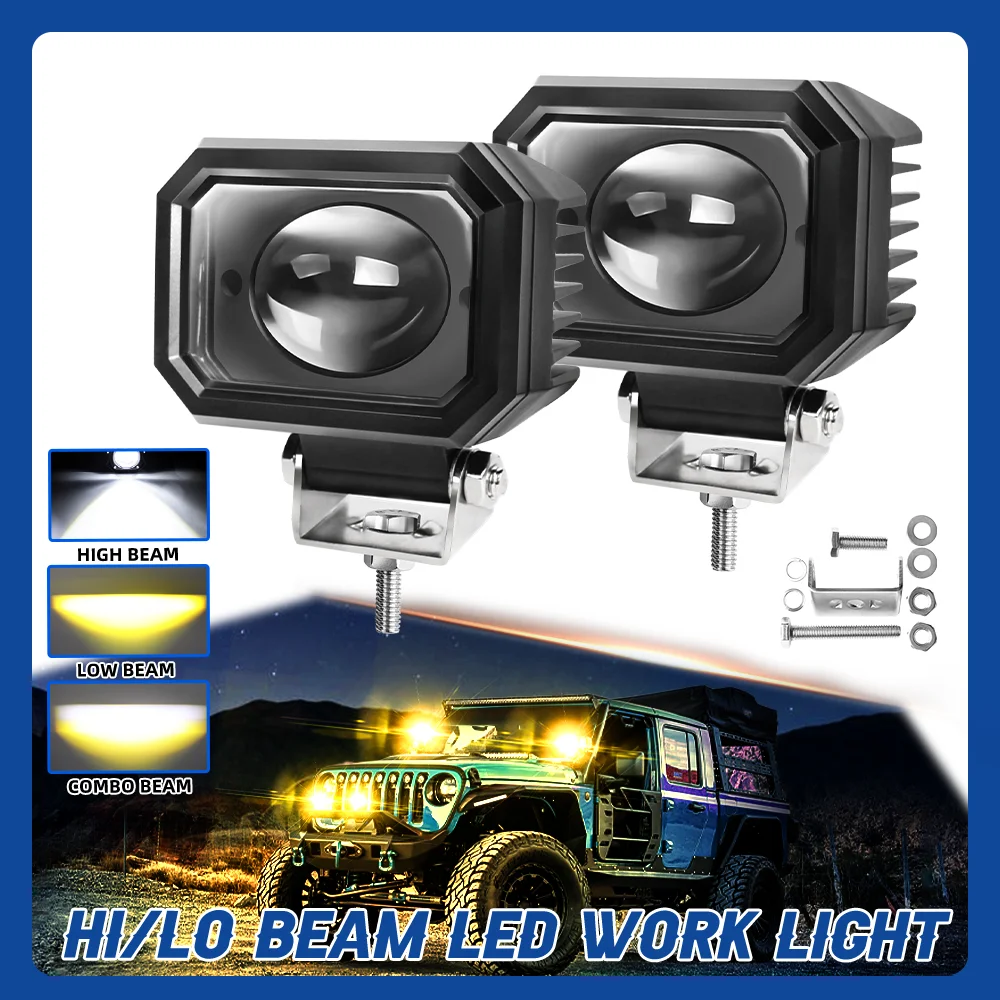 

Motorcycle LED Headlamp Projector Lens Dual Color Spot Fog Light Auxiliary Lamp for ATV Scooter Driving Coffee Racer 12v 24v