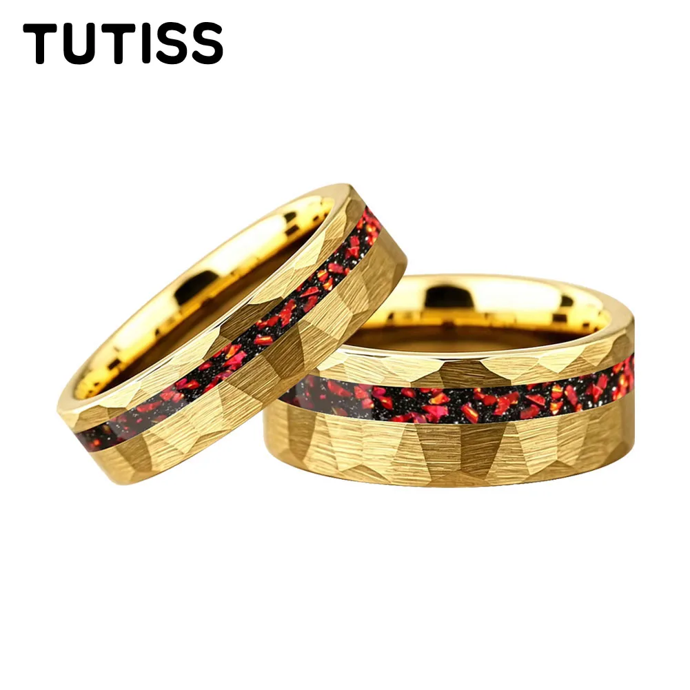 tutiss-6-8mm-ハンマードオフセットグルーブ象嵌レッドガーネットタングステンカーバイドリング、カップルリング、記念日記念リング