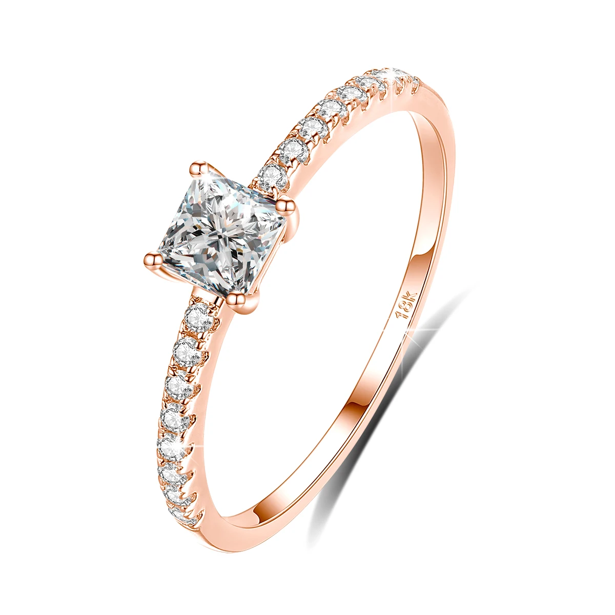 Mit Zertifikat, Original Massiv 18k Vergoldeter 925 Silber Moissanit-Ring, Princess-Schliff, Luxus-Hochzeitsschmuck für Frauen, Geschenk – Detail 7