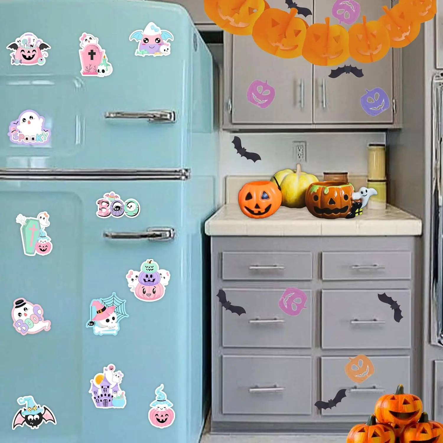 Kreatwow-Halloween Fridge Magnets, Macaron, Pumpkin, Bat, Witch Hat, Ghost, Metal Stickers, Decoration Supplies, 12 Pieces