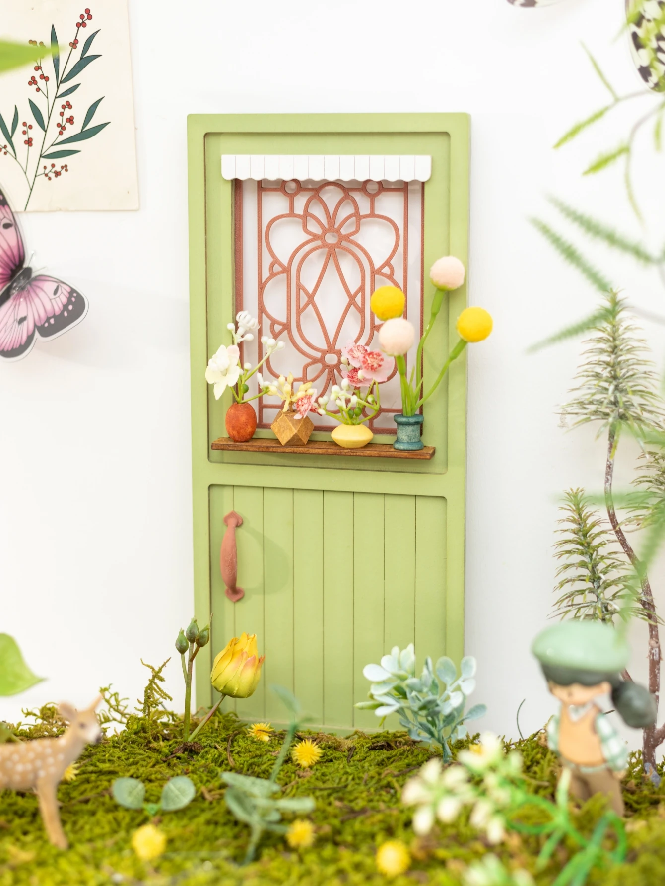 Cute Fairy Wooden Door Home Wall Arts Decor Miniature Landscape Plants Garden Decor Doll House Accessories Desktop Ornament Gift