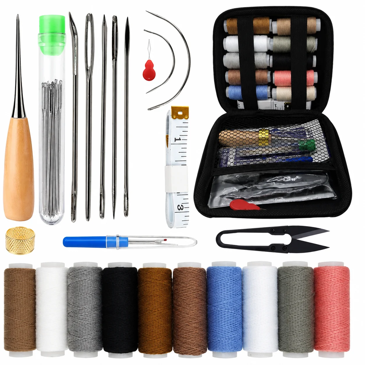 leather-sewing-kit-professional-diy-leathercraft-tools-for-crafters-alloy-steel-needles-waxed-thread-wallet-bag-making-set