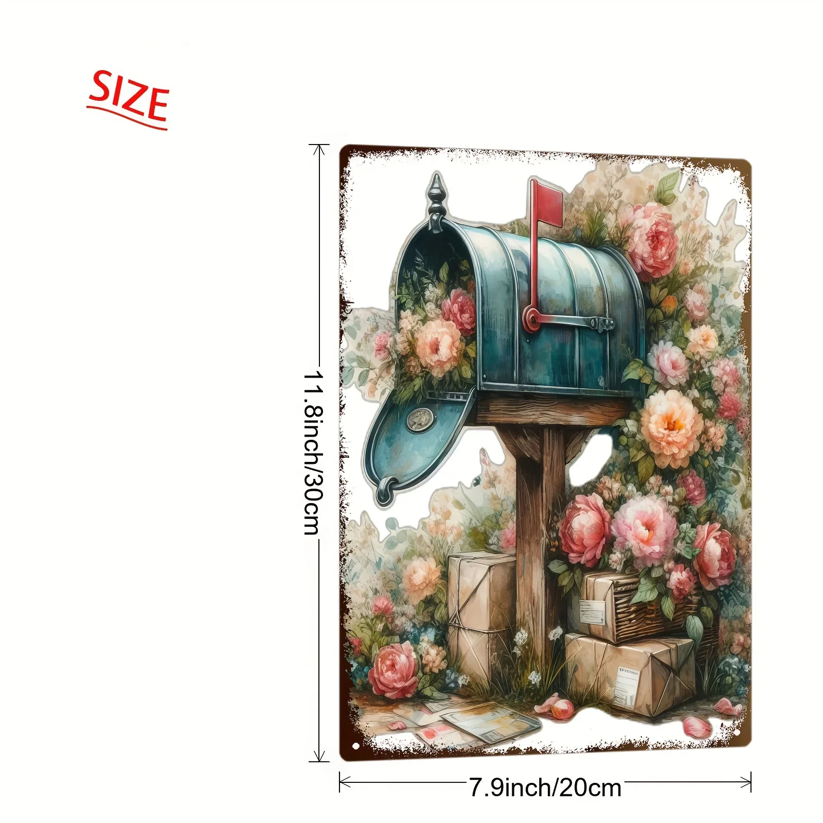 Vintage Hand Painted Metal Wall Sign 8x12in Durable Indoor Outdoor Home Cafe Decor With Photo Frame Flower Box