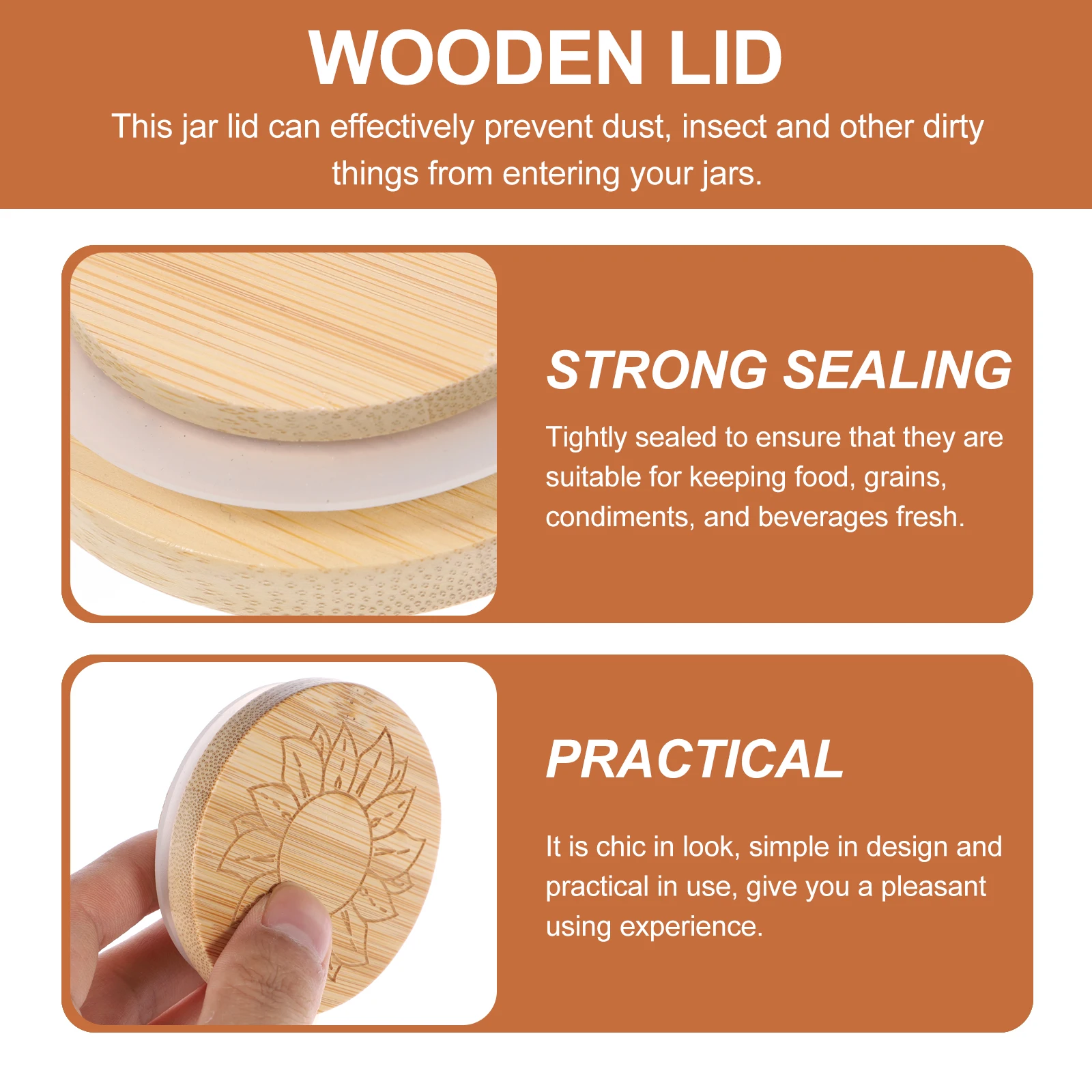 

8pcs Airtight Jar Lids Seal Wooden Bamboo Lid for Honey Tea Spice Storage Containers Dustproof Canning Yoghurt Glass Jars