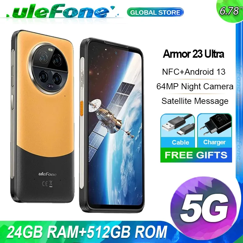 Ulefone Armor 23 Ultra 24GB 512GB Rugged Android 13 64MP Night Camera 6.78Inch 120W MediaTek 5G Satellite Message Global Version