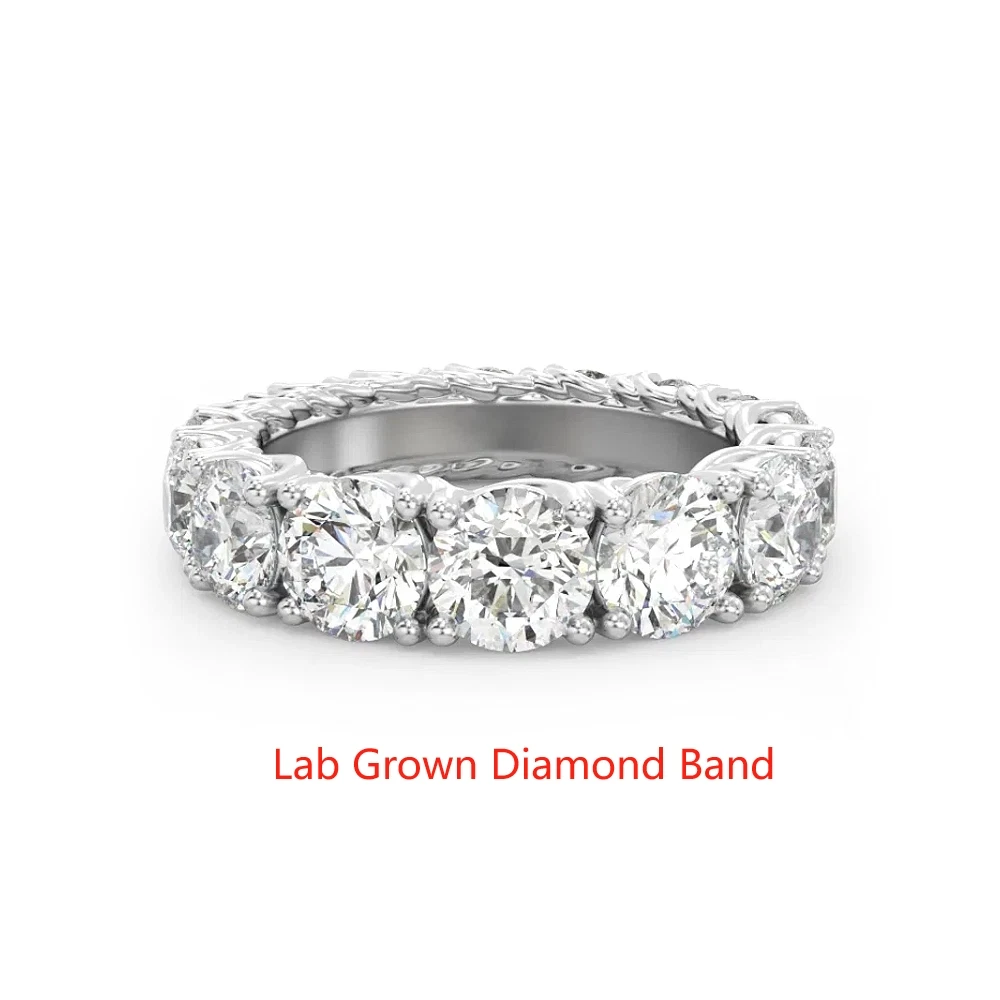Platinum 950 Diamond Eternity Round Shape Total 7 Carat Lab Grown Diamond HPHT DEF VS-VVS Wedding Band For Men & Women