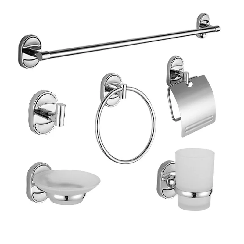 Bathroom Storage Set,KAWAL Modern Simple Six-piece Bathroom Toilet Storage Rack Punch-free Wall-mounted Stainless Steel Chrome F