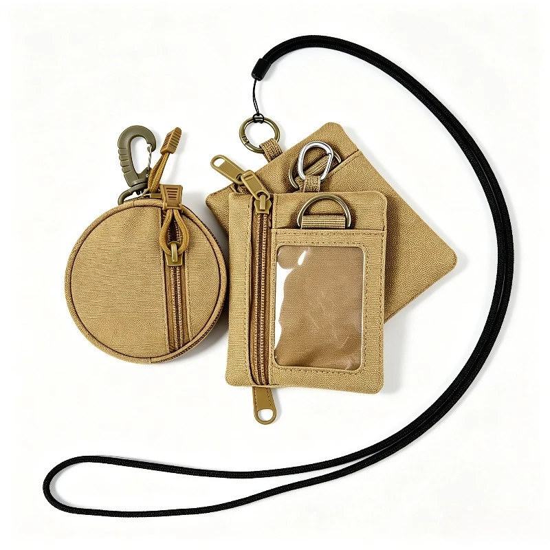 Outdoor Zipper Keychain Coin Wallet ID Card Holder Storage Bag Multi Slot Travel Organizer Lanyard Multiple Colors