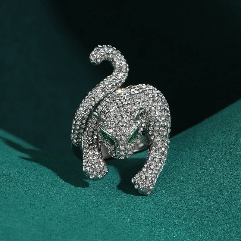 

Vintage Leopard Elegant Womens Rings Silver Color Rhinestone Quality Luxury Designer Gifts For Woman Accessories Thanksgiving