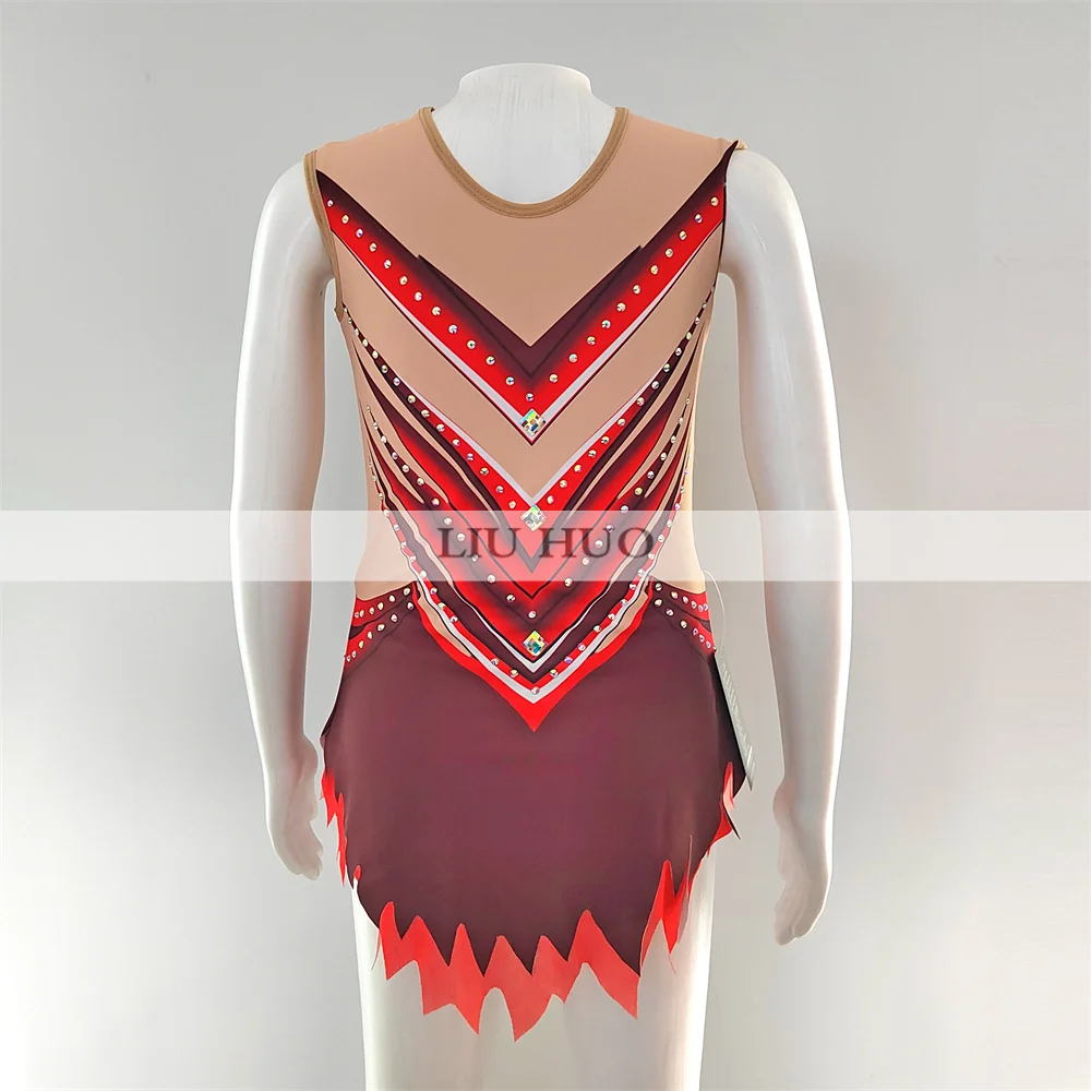 LIUHUO Rhythmic Gymnastics Leotard Customize Women Girl Costume Performance Competition Dance Dress Aerobics Sleeveless Red Teen