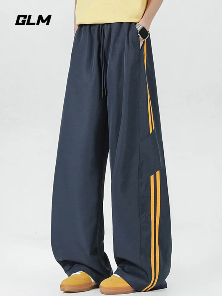 

GLM, прямые свободные мужские повседневные брюки в американскую полоску, винтажная уличная одежда, летние длинные брюки из дышащего полиэфирного волокна